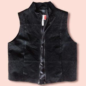Vintage 90s Arizona Jean Co Black Suede Leather Patchwork Vest Size M Pockets